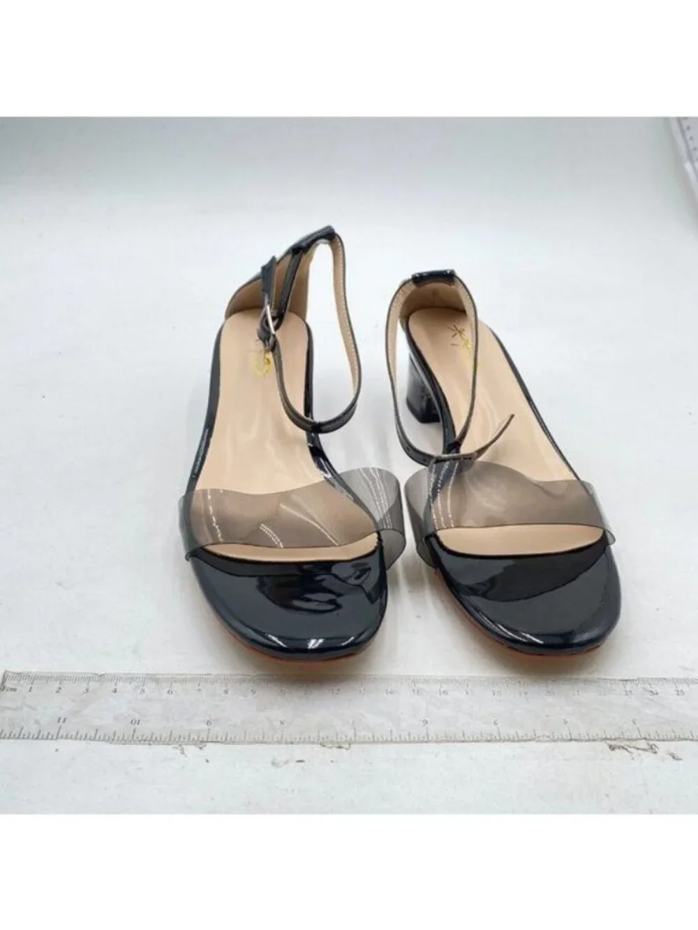 XYD Heels for Women Open Toe Sandals Buckled Low Chunky Block Pump Shoes Black